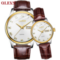 OLEVS Brand Men And Woman's Wristwatch Fashion Business Style Quartz Core waterproof Luminous Leather Strap Watch For Lovers